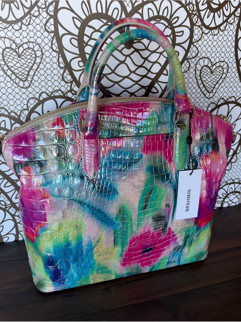 FIRM $ Brahmin Large Duxbury Melbourne IMPRESSION WATERCOLOR Satchel NWT - Picture 13 of 14